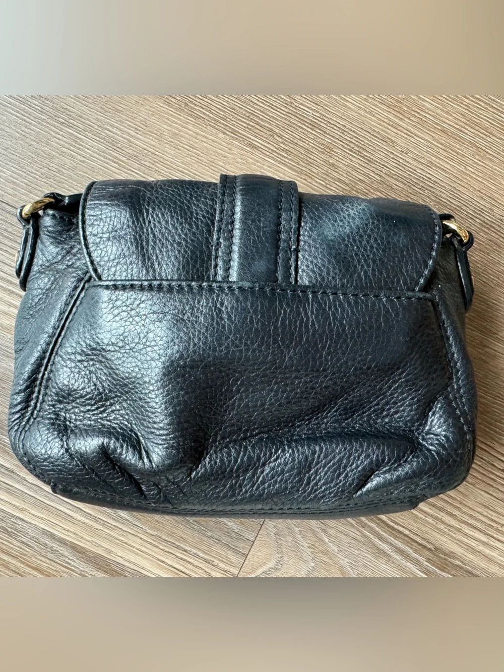 Michael Kors Black Leather Crossbody with Gold-Tone Lock
